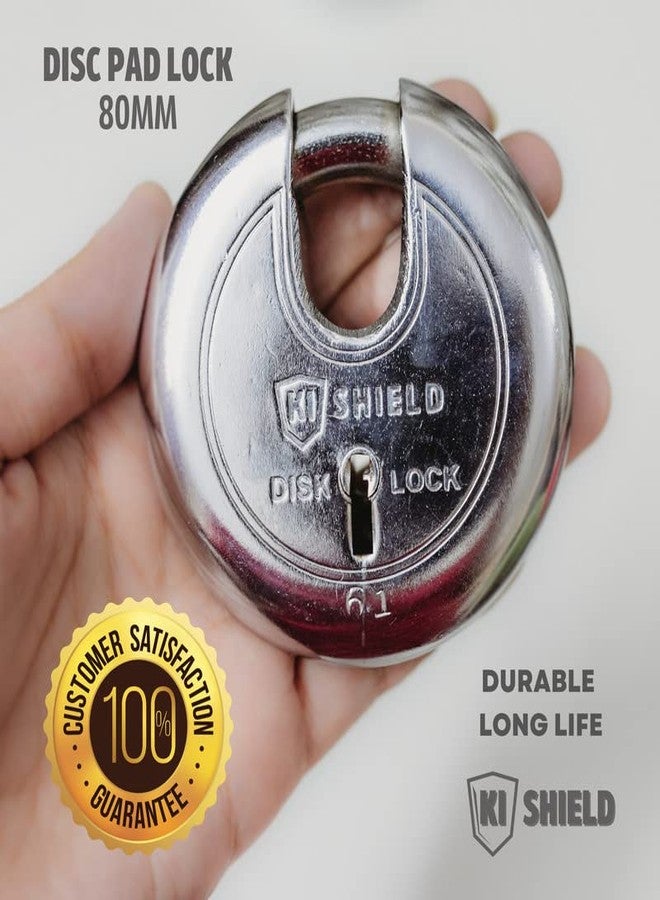 KI SHIELD قفل قرصي Ki Shield 1008 مقاس 80 مم | مصنوع من الفولاذ السبائكي | مطلي بالكروم الفضي اللامع | أقفال بمفاتيح، أقفال أبواب، ملحقات أبواب | (عبوة من قطعة واحدة) - Image 3